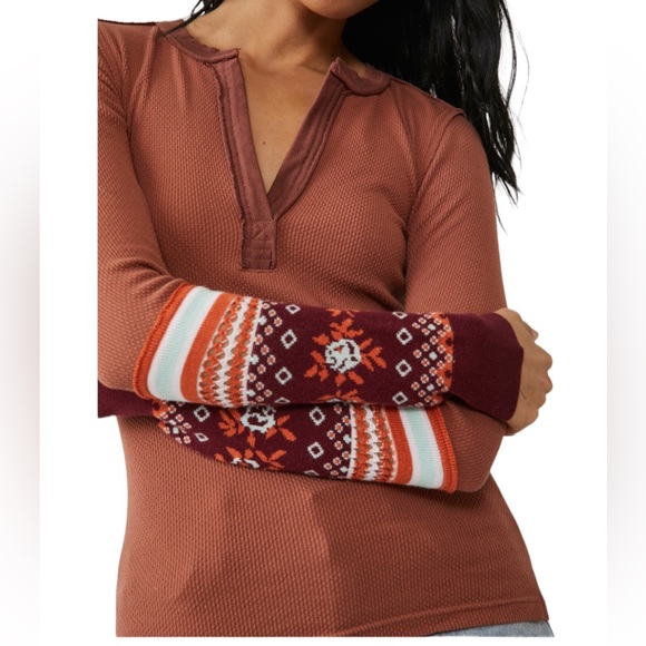 Free People Womens Size S Mikah Layering Cuff Autumn Combo Top NWT - Picture 2 of 8